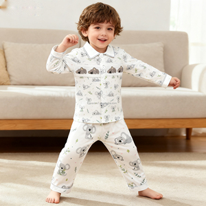 Pyjamas bleus en toile française pour enfants smockés vêtements pour enfants vêtements de nuit d'hiver animaux imprimer ensemble de pyjamas pour garçons - Product Image 2