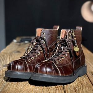 Botas de Cuero Casuales para Hombre de Estilo Retro Británico con Cordones Modernos y Punta Redonda, Botas de Motociclista - Product Image 5