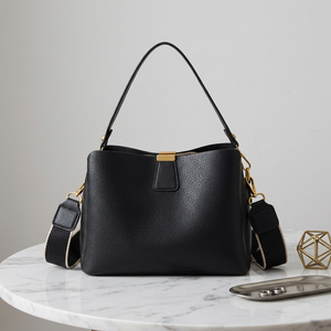 Sac seau en cuir PU noir pour femme, sac à bandoulière grande capacité avec fermeture éclair, sac à main quotidien - Product Image 3