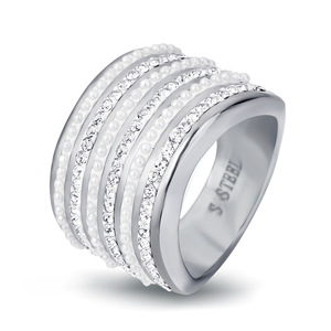 Women's <b>Titanium</b> Steel <b>Ring</b> With Diamond And Pearl Inlay Geometric Design Party Jewelry - Product Image 1