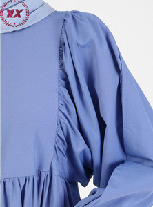 <strong>Modanisa</strong> Women Blue Solid Crew Neck Back Keyhole Button Solid Colour Muslim Long Sleeve Cuff Pretty Long Dress Jalabiya - Product Image 5