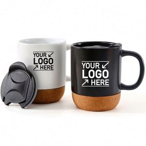 Custom Logo Personalized Gift Stoneware Cup Office Home Indoor Milk Coffee Drinks Ceramic Mug with Cork Base and <b>Sliding</b> Lids - Product Image 1