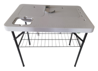 Table pliable extérieure de luxe bon marché en gros de filet avec le filet en acier de pulvérisateur de nettoyage de 2 éviers pour le camping pique-nique BBQ partie