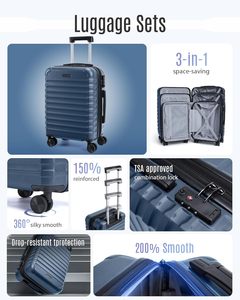 Ensemble de bagages LIGHT FLIGHT en néoprène léger à coque rigide avec roues pivotantes durables, 3 pièces, avec serrure TSA, 20/24/28 pouces, bleu royal - Product Image 3