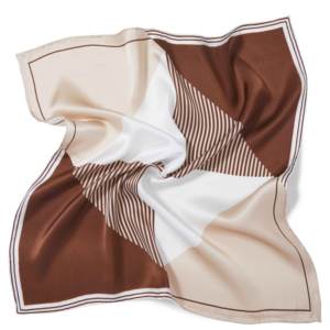 मांग रेशम कपड़े लक्जरी पोचेट रेशम के कपड़े पर कस्टम प्रिंट पैटर्न ज्यामितीय ब्लॉक क्लासिक भूरे खाकी स्कार्फ - Product Image 1