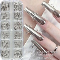 12 Grilles de Breloques pour Ongles Y2K Punk, Rivets Métalliques Punk / Gothique / Rock, Strass Vintage, Décoration de Manucure en Alliage et Strass