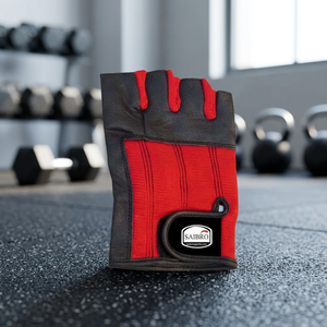 Gants de sport demi-doigts en cuir PU pour musculation avec support de poignet unisexe rouge noir personnalisables – Meilleurs gants à bas prix - Product Image 3