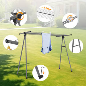 Séchoir à linge pliable Wireking pour extérieur, 2 tailles, <span class=keywords><strong>avec</strong></span> pointes anti-vent, grande capacité, séchoir à linge rétractable au sol - Product Image 4