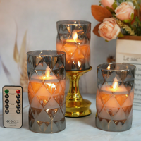 Bougie Pilier LED Sans Flamme en Verre Texturé Diamant de Luxe 3 Pièces avec Télécommande Flamme Scintillante Réaliste Personnalisée pour la Décoration de la Maison et des Événements