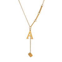 Collier ras du cou en acier inoxydable électroplaqué avec chaîne en bambou et pampille, style européen et américain, populaire, 26 lettres