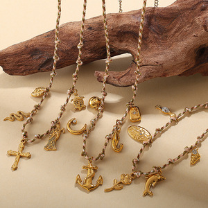 European American Retro Beach Style Pearl Pendant <b>Bracelet</b> <b>Set</b> Stainless Steel 18K Gold Plated Ceramic Necklace For Women - Product Image 2