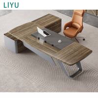 Bureau de direction futuriste convertible LIYU, design incurvé, luxe moderne, table de PDG, rangement intégré, finition bois sur mesure