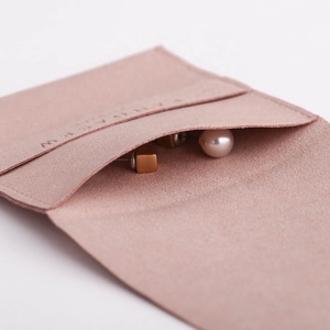 PandaSew Elegant Dusty Pink <b>Envelope</b> Microfiber Jewelry Pouch with Band Custom Logo - Product Image 2