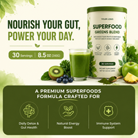 Vegan Super Greens Blend Fruit & Groentepoeder voor Volwassenen - Dagelijkse Voedingsvoorziening, Ondersteuning Spijsvertering, Aangepast Logo