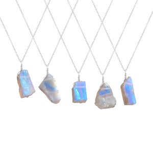 Raw Rough Moonstone Pendant <b>Necklace</b> Natural Crystal Healing Stone Sterling Silver Wire Wrapped Solitaire Anchor Chain Resizable - Product Image 1