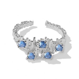 Dylam Unique Specially Design S925 <b>Silver</b> Rhodium Plated Blue 5A Zirconia Sapphire Open <b>Adjustable</b> Jewelry <b>Rings</b> for Women - Product Image 1