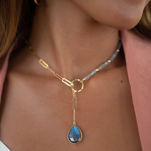 สร้อยคอโซ่อัญมณีคลิปกระดาษสแตนเลส, สร้อยคอจี้หยดน้ำตาสร้อยคอแถบรัด Mobius - Product Image 2