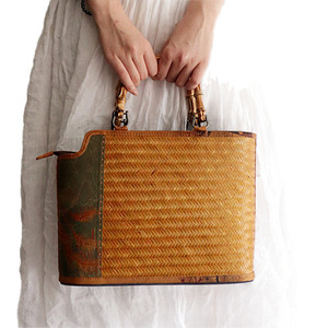 July 7th Bamboo Woven Tote Bag Panelled Zipper Closure Portable Everyday Use Box Bag Style Fall 2023 - Product Image 4