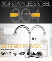 Robinet de cuisine mural en acier inoxydable 304 avec bec rotatif pour lavabo de serpillière, bac à légumes, lavage de balcon, lavoirs doubles