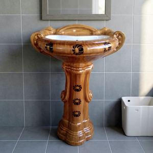Lavabo sur pied en céramique Art Déco moderne, qualité export, pour salle de bain - Product Image 6