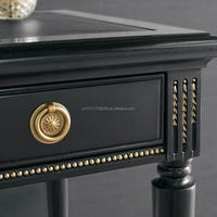 Bureau d'écriture noir de luxe avec 3 tiroirs, quincaillerie en laiton doré, bureau classique pour la maison, bureau d'étude traditionnel