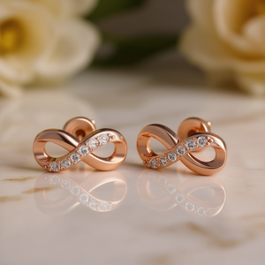 Boucles d'oreilles clous infini en or rose E912 avec cristaux de strass sertis en canal, bijoux de mode pour femme, design classique - Product Image 2
