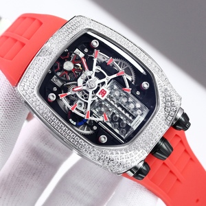 Montre automatique pour homme avec boîtier entièrement serti de diamants, mouvement de haute qualité, options de bracelet en cuir et en caoutchouc - Product Image 2