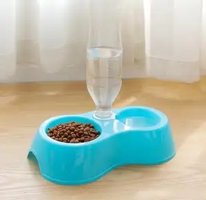 Wholesale China Dog Cat Food Dish + Drinking Water Double Bowls with Automatic Water Dispenser pet bowls for cats and dogs