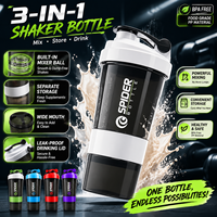 Bouteille shaker protéinée 500 ml 3 couches multicolores avec compartiment à poudre et pilulier, sans BPA, couvercle à clapet, logo personnalisé, cadeau idéal pour la gym