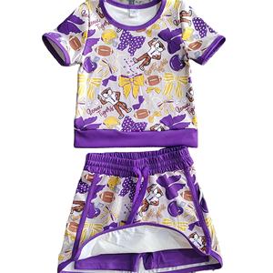 Conjunto de 2 Piezas de Ropa Deportiva para Niñas, Camiseta y Falda/Shorts, Estilo Casual, Personalizado, con Diseño de Mascota Deportiva - Product Image 3