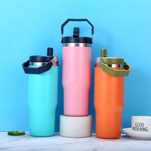 Portable Insulated Travel Drink <b>Cup</b> with Carry Handle, 30oz Stainless Steel <b>Double</b> <b>Wall</b> Tumbler for <b>Coffee</b> and Water - Product Image 3