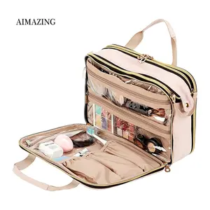 Large Makeup Cosmetic Bag Water-resistant Travel Organizer for Full Sized Toiletries Makeup Brushes Accessories