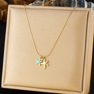 Starfish Pendant Necklace Gold Plated Chain Blue Enamel Charm Women's Fashion Jewelry Gift Yiwu Origin - Product Image 5