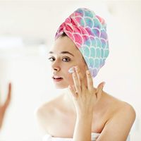 Serviette de séchage des cheveux en microfibre à vente chaude, super absorbante, séchage rapide, serviette de cheveux enveloppante, style tendance, serviette de cheveux sirène, chapeau de cheveux