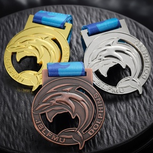 Medallas Deportivas Multiplaca con Figura de Delfín Saltando en 3D, Diseño de Medalla de Natación para Premios de Competición de Natación - Product Image 1
