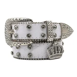 New Women's Blingbling Crown Rhinestone Belt European Denim Style Sparkle Diamond Luxury Leather Outdoor Belt