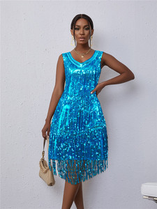 Traje <span class=keywords><strong>de</strong></span> club nocturno elegante para <span class=keywords><strong>mujer</strong></span> europea americana, vestido <span class=keywords><strong>de</strong></span> borla <span class=keywords><strong>de</strong></span> lentejuelas con espejo cruzado para baile y ballet para <span class=keywords><strong>Amazon</strong></span> - Product Image 4