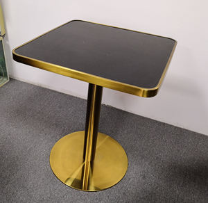 Chải vàng cơ sở thép không gỉ màu đen hàng đầu nhà hàng Bistro vuông cạnh tròn ăn uống giọng bên bàn nhỏ Bàn cà phê - Product Image 6