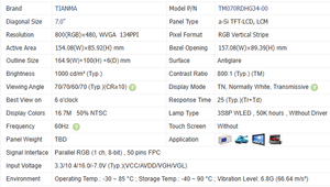 Module d'écran LCD TFT TIANMA 7,0 pouces 800x480 1000 nits ultra haute luminosité large plage de température pour kiosque extérieur TM070RDHG34-00 - Product Image 6