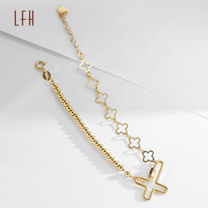 Bracelet en or véritable 18 carats avec pendentif croix et breloques perles, en or Au750 - Product Image 5