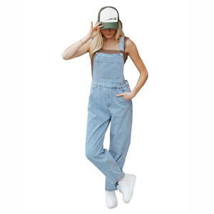 Jumpsuit <span class=keywords><strong>Cargo</strong></span> de Mezclilla Lavada para Mujer, Cómodo y Holgado para Verano, Pantalones de Trabajo de Cintura Alta Transpirables, Longitud Ajustable y Duraderos - Product Image 4