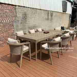 Ensemble de table à manger de luxe Hangkai, tables en <span class=keywords><strong>bois</strong></span>, 8 chaises pour terrasses haut de gamme et salons de <span class=keywords><strong>jardin</strong></span>, ensembles de salle à manger d'extérieur - Product Image 3