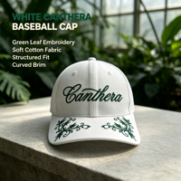 Casquette de baseball élégante en coton vert à motif floral et feuilles, avec broderie Canthera Script blanche, pour le style urbain quotidien, les sorties au jardin et les occasions décontractées