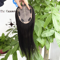 Toupet pour femme à l'aspect naturel, 100% cheveux humains, base mono avec devant en PU, noir