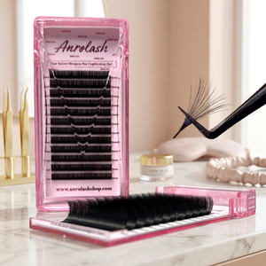 Extensions de cils individuelles Anrolash en faux vison, semi-faites à la main, faciles à éventaillement, avec étui en plastique transparent et carte de support - Product Image 1
