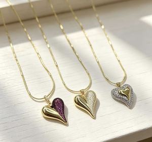 Collar de Corazón de Zirconia Bicolor Chapado en Oro al por Mayor de Fábrica, Colgante de Corazón con Cristales Pavé Multicolor, Joyería de Moda para Mujer - Product Image 5