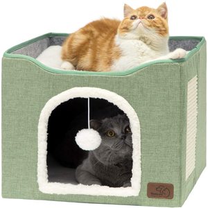 Maison pour chat Hongfei avec griffoir, lit pliable pour animaux de compagnie, nid douillet et chaud pour chats d'intérieur, avec jouet et griffoir latéral durable - Product Image 2