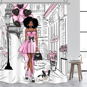 Noir fille rideau de <span class=keywords><strong>douche</strong></span> salle de bain moderne afro américain Afro femme mode rose Paris tour Eiffel chien bain rideaux de <span class=keywords><strong>douche</strong></span> - Product Image 6