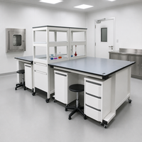 Banc d'islande de laboratoire en acier robuste avec plan de travail en résine époxy et rangement modulaire pour la recherche universitaire