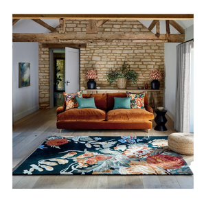 Alfombra de lana bordada abstracta Floral con mechones modernos de lujo hecha a mano directa de la India para el piso del hogar sala de estar uso al por mayor - Product Image 1